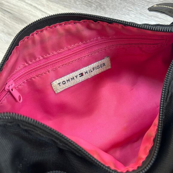 Tommy Hilfiger Black Nylon Shoulder Bag Pink Lining Y2K Logo Mini Purse - Picture 6 of 6